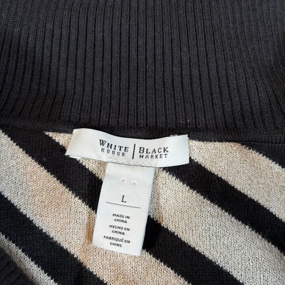 WHBM Women’s sweater tunic length black/cream/gold sparkle stripe. Size L. - Picture 3 of 7